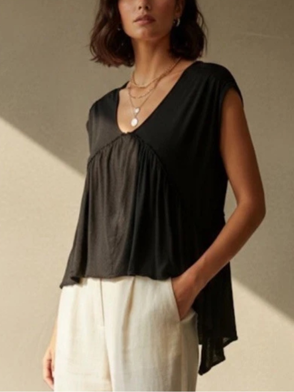 Free People babydoll high low linen blend tiered ruffle oversized top XS/S/M/L